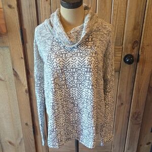 Cozy Cowl Neck Sweater - Gray/Cream Pattern